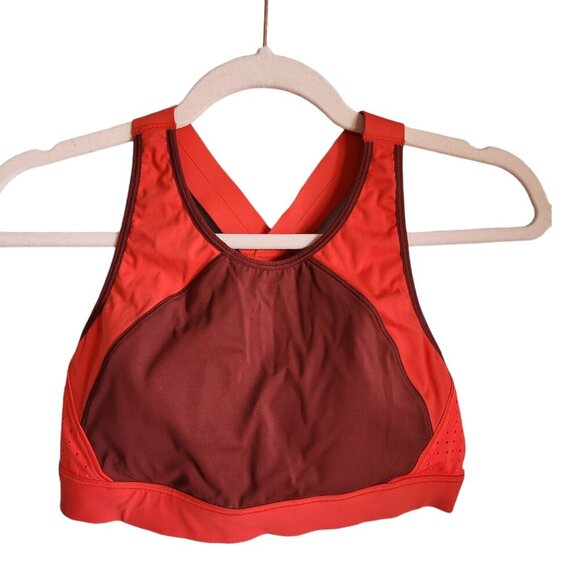 Athleta Other - Athleta Sports Bra Medium Red Orange Colorblock Ventilated Wireless Pullover